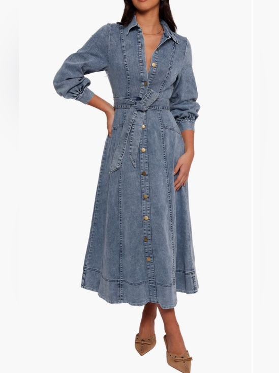 Petal & Pup Dresses & Skirts - Petal & Pup Emberly Three-Quarter Sleeve Stretch Denim Maxi Dress